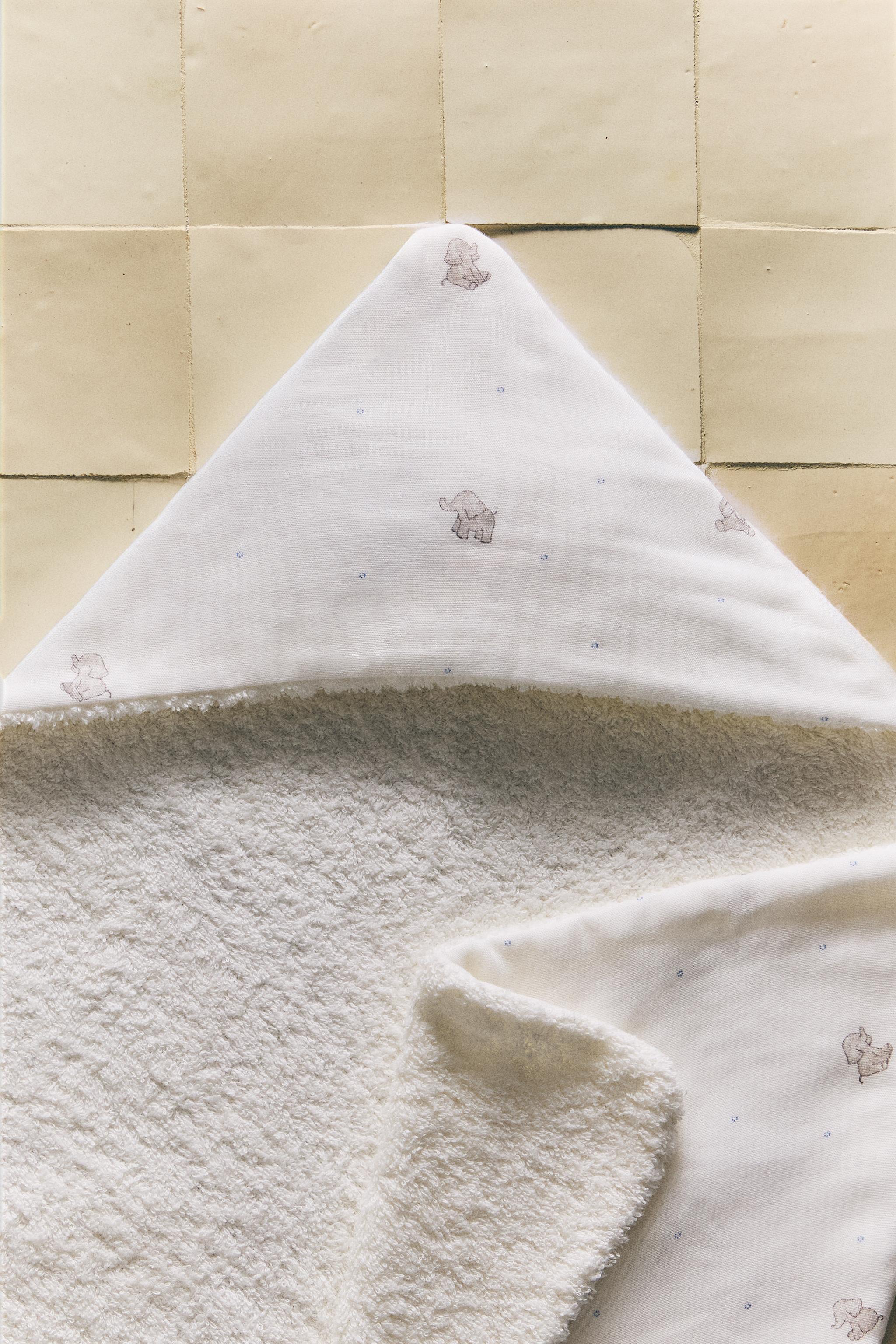 SERVIETTE DE BAIN CAPUCHE BÉBÉ ÉLÉPHANTS